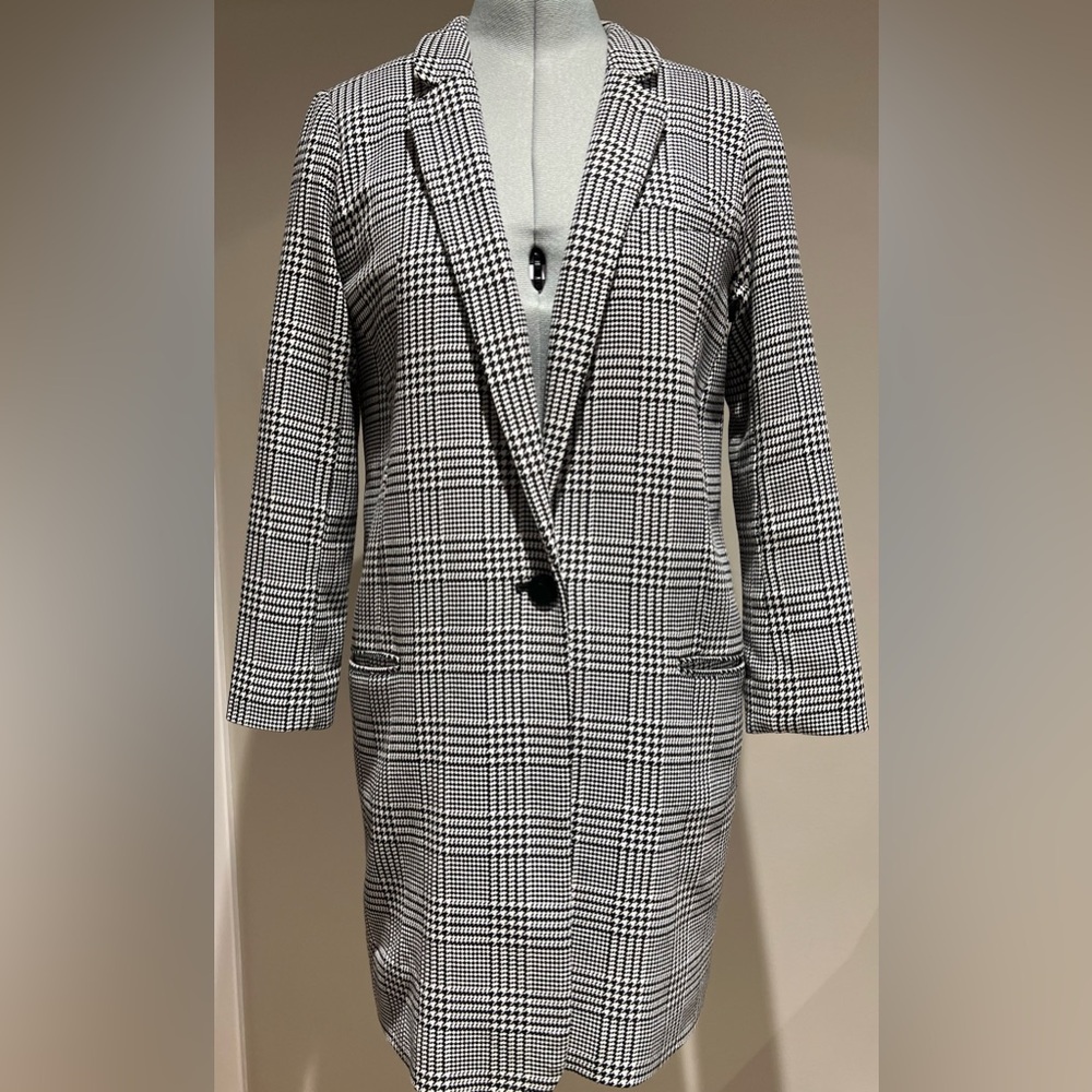 Calvin Klein Black & White Houndstooth Blazer Jacket Size S